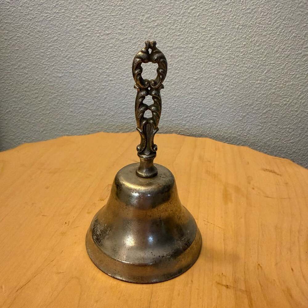 Vintage Silver Plated Decorative Butler’s Bell with Ornate Scroll Handle
